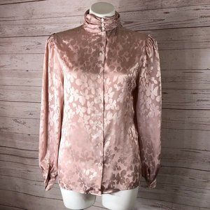 Elliot Andrews Women's Pale Pink Polyester Blouse Size 8 Long sleeve Button up